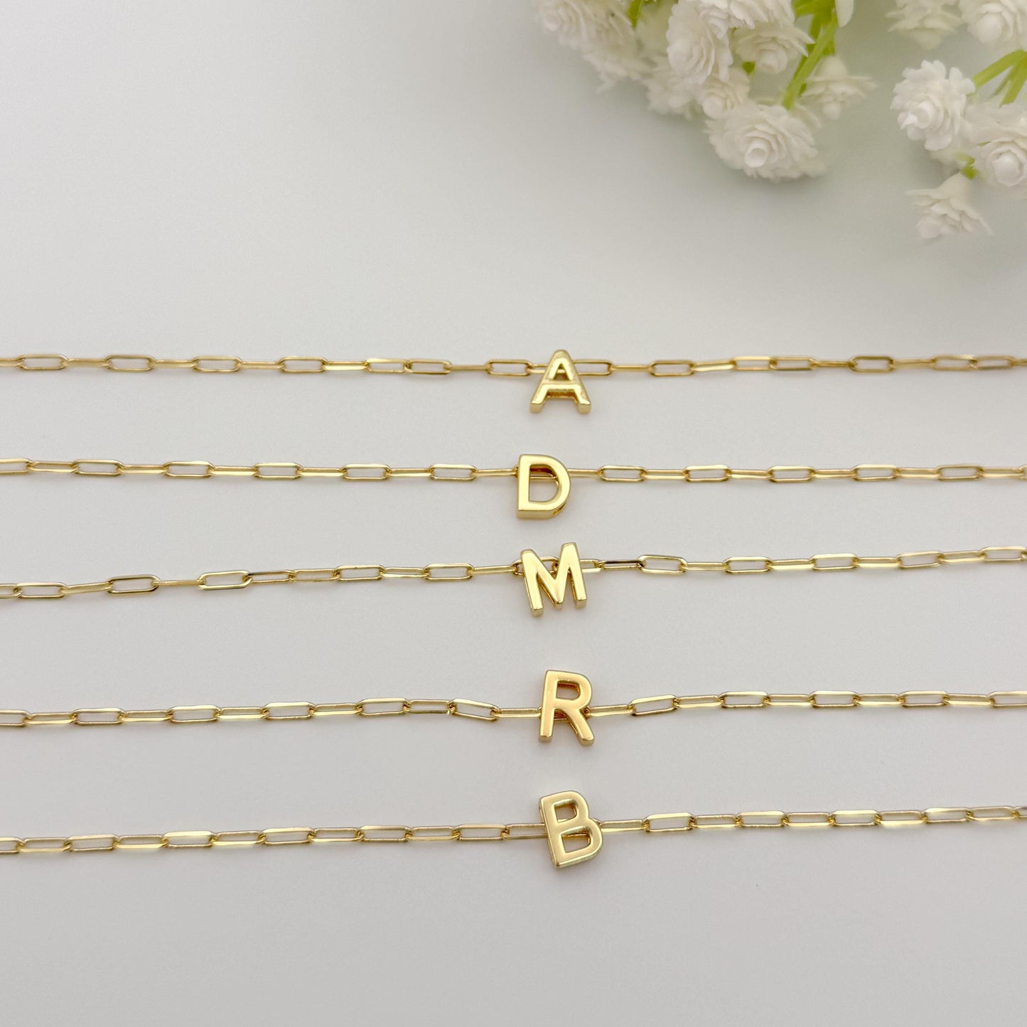 Initial Chain Bracelet | 18k gold filled Bracelet | Sliding initial bead on chain | Dainty Bracelet | summer jewelry | gift  | paperclip