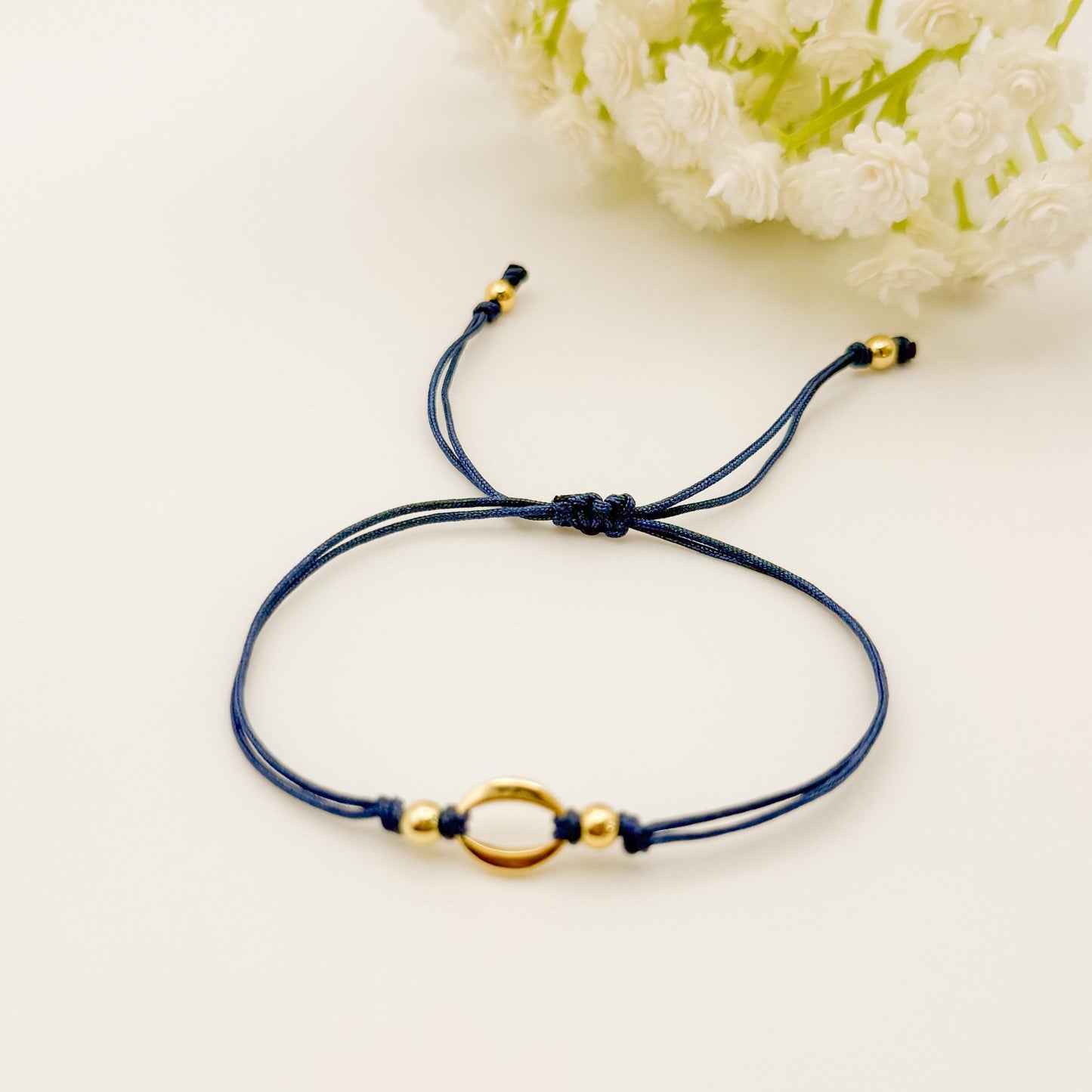 Cord with Oval Connecter Bracelet | 18k gold filled beads | adjustable cord bracelet | silver or gold | navy blue | summer | cord bracelet