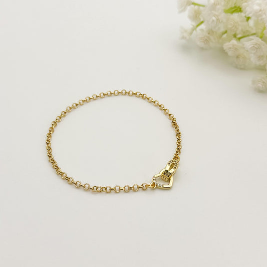18k Gold Filled Chain Bracelet – Dainty Heart Clasp, Minimalist Jewelry