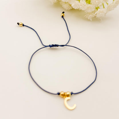 Initial Charm Cord Bracelet | 18k Gold Filled Beads, Adjustable