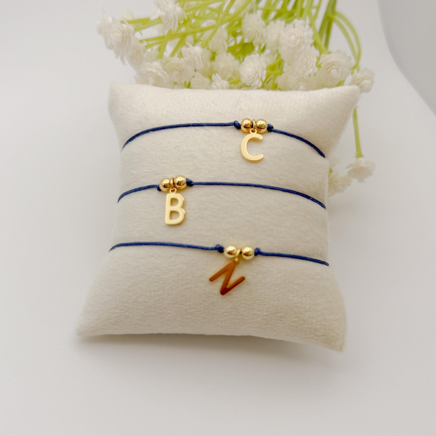 Cord with Initial Charm | 18k gold filled beads | adjustable cord bracelet | gold | navy blue | summer | cord bracelet