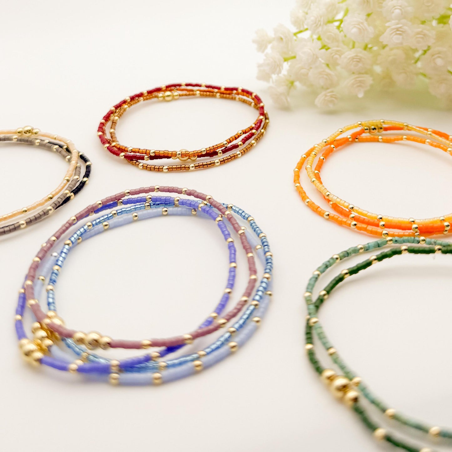 Fall seed bead stacking bracelet | 18k gold filled with colorful tiny beads | beaded stretch bracelet  | seed bead | stackable stretch