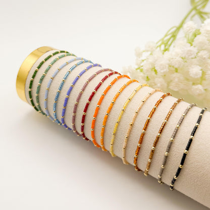 Fall seed bead stacking bracelet | 18k gold filled with colorful tiny beads | beaded stretch bracelet  | seed bead | stackable stretch