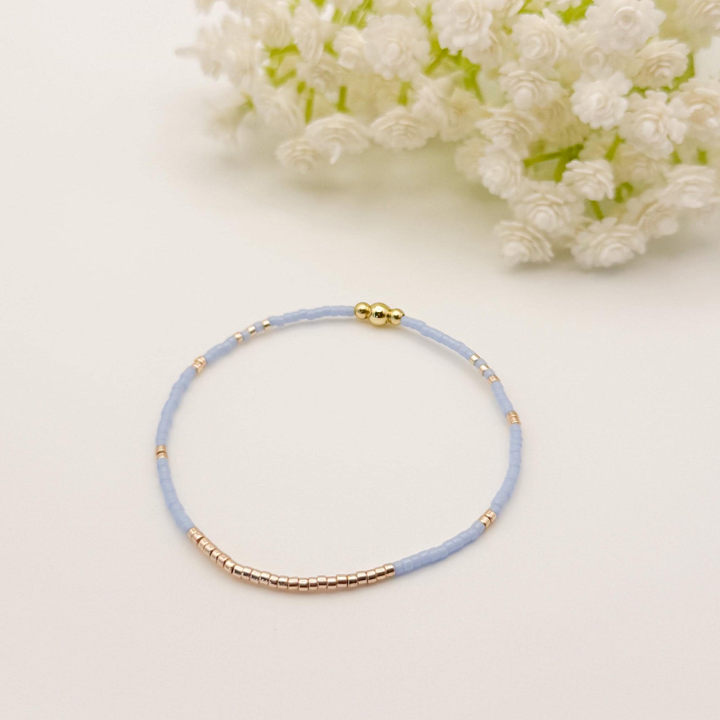 Twinkle| 18k gold filled with light blue and navy bracelet stack | beaded stretch bracelet | tiny bead bracelet | seed bead | gift set