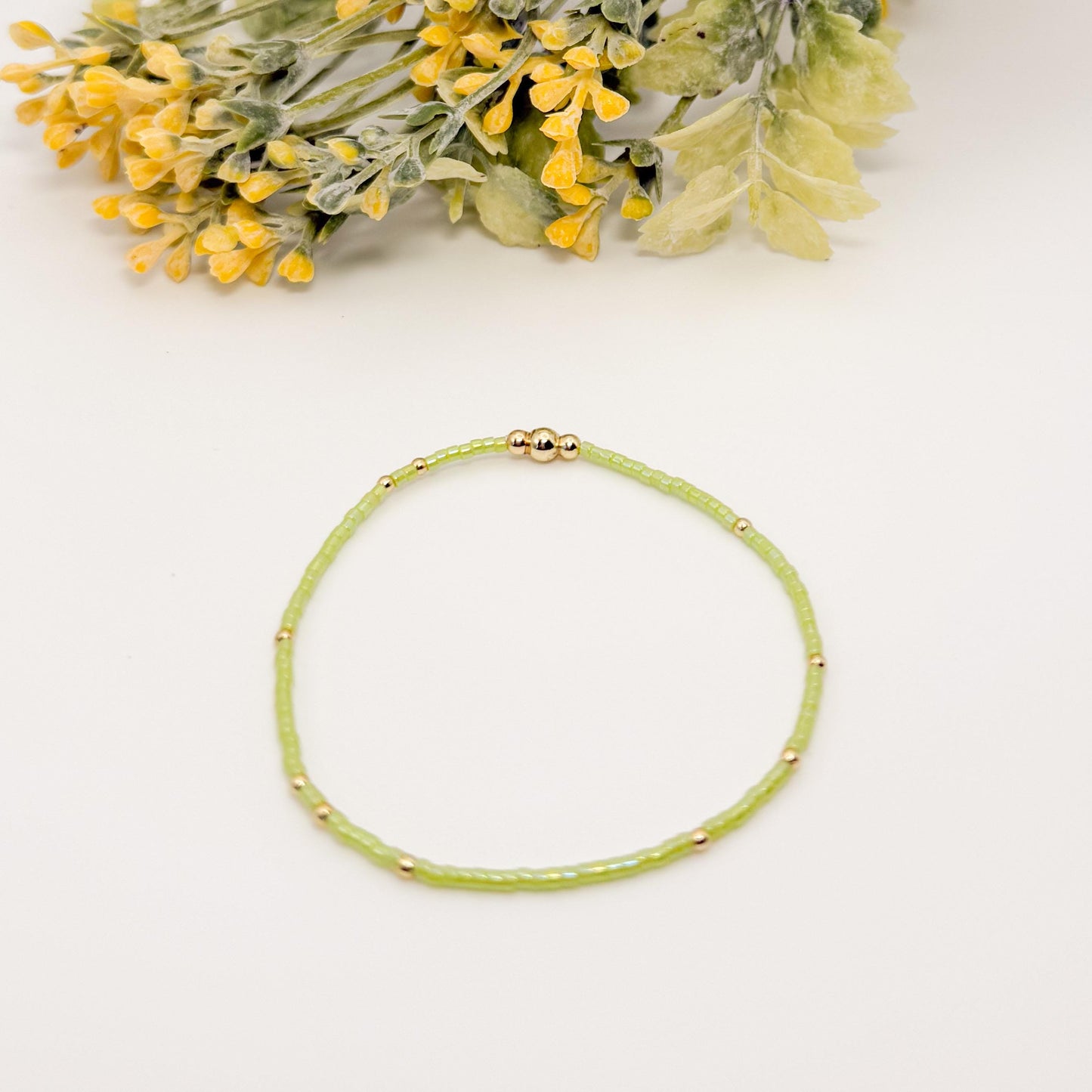 Adventure | 18k gold filled with yellow and green bracelet stack | beaded stretch bracelet | tiny bead bracelet | seed bead | gift set