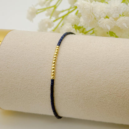 Navy Seed Bead Bracelet: 18k Gold Filled & Sterling Silver