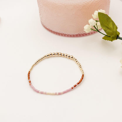 Minimalist | 18k gold filled with pink and brown bracelet stack | beaded stretch bracelet | tiny bead bracelet | seed bead | gift set |cream