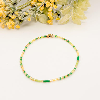 Adventure | 18k gold filled with yellow and green bracelet stack | beaded stretch bracelet | tiny bead bracelet | seed bead | gift set