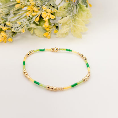 Adventure | 18k gold filled with yellow and green bracelet stack | beaded stretch bracelet | tiny bead bracelet | seed bead | gift set