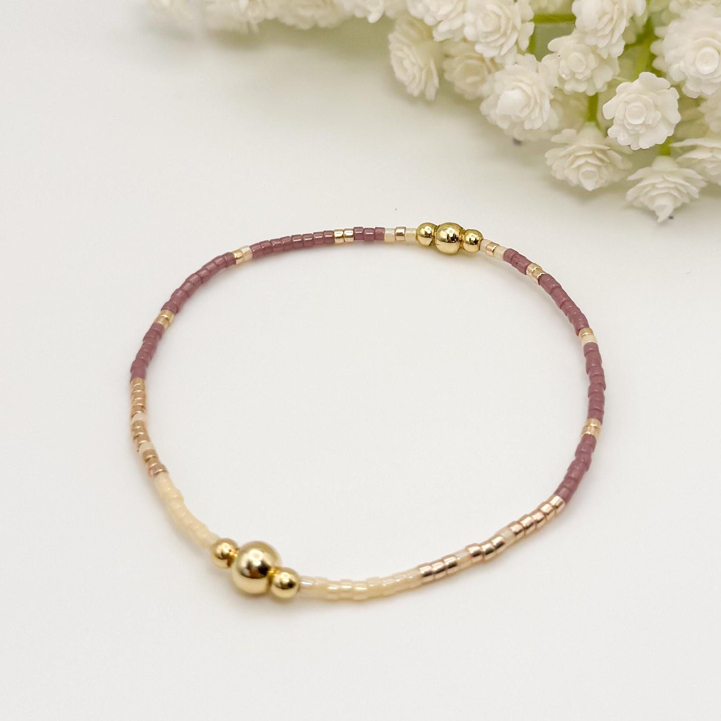 Winter seed bead stacking bracelet | 18k gold filled with colorful and gold tiny beads  | beaded stretch bracelet  | seed bead | elegant