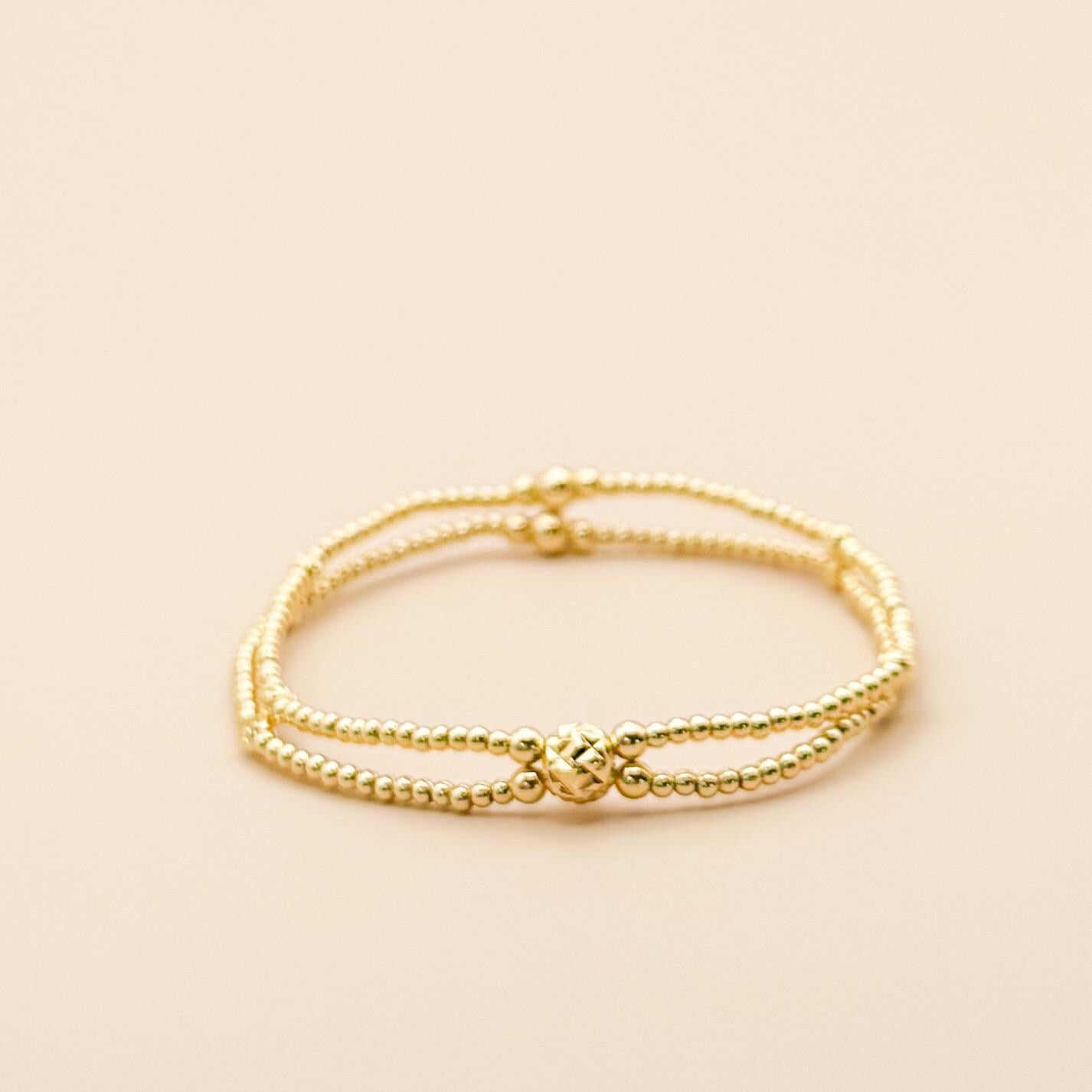 Gold Double Bracelet | 18k gold filled double strand bracelet | beaded stretch bracelet | tiny bead bracelet | mixed metal | gift set