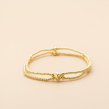 Gold Double Bracelet | 18k gold filled double strand bracelet | beaded stretch bracelet | tiny bead bracelet | mixed metal | gift set