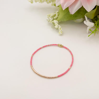 Pretty & Pink | 18k gold filled with pink and white bracelet stack | beaded stretch bracelet | tiny bead bracelet | seed bead | gift set