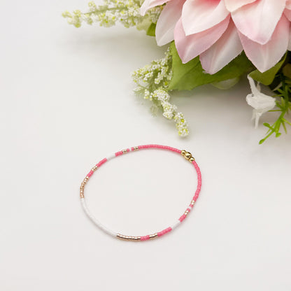 Pretty & Pink | 18k gold filled with pink and white bracelet stack | beaded stretch bracelet | tiny bead bracelet | seed bead | gift set