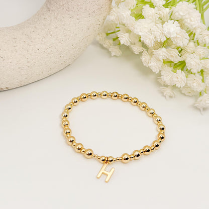 18k Gold Filled Initial and Birthstone Bracelet Set: Beaded Crystal Birthstone
