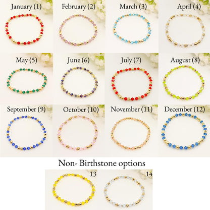 18k Gold Filled Initial and Birthstone Bracelet Set: Beaded Crystal Birthstone