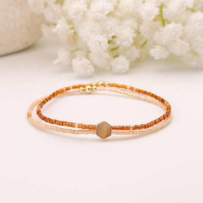 Double Strand Seed Bead Bracelet | 18k gold filled with amber, blue and burgundy double bracelets| stretch bracelet | dainty | gift