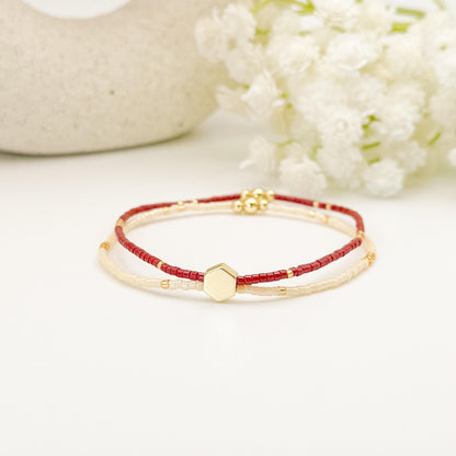 Double Strand Seed Bead Bracelet | 18k gold filled with amber, blue and burgundy double bracelets| stretch bracelet | dainty | gift