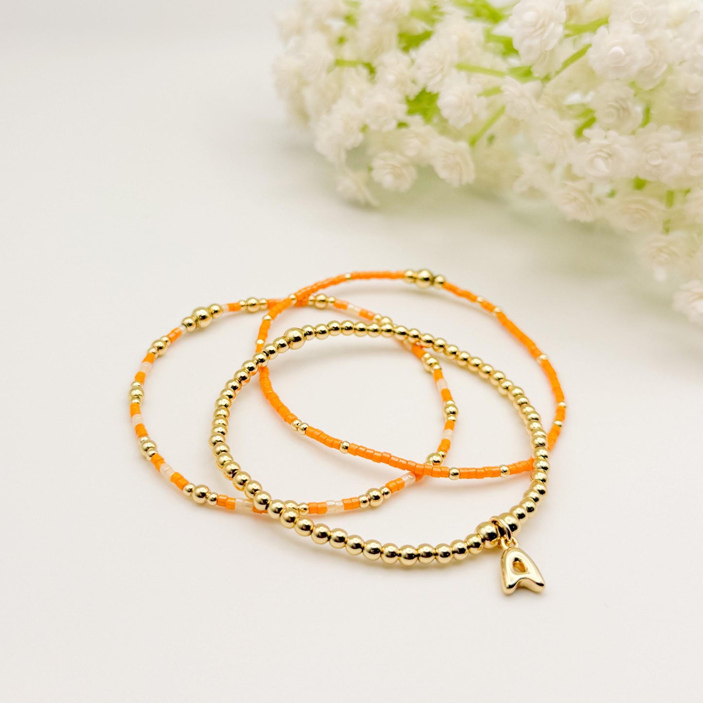 Initial Charm Bracelet Set | 18k Gold Filled & Miyuki Bead Bracelets