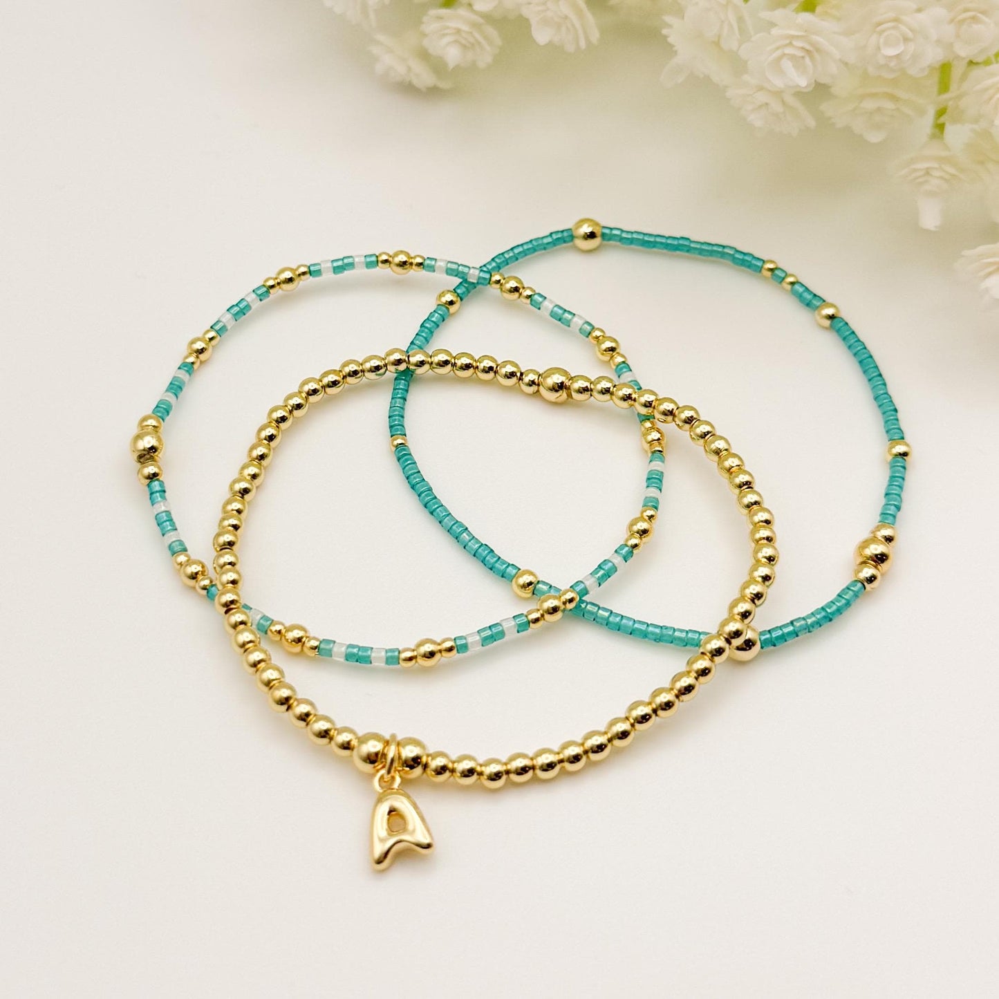 Initial Charm Bracelet Set | 18k Gold Filled & Miyuki Bead Bracelets