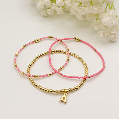 Initial Charm Bracelet Set | 18k Gold Filled & Miyuki Bead Bracelets