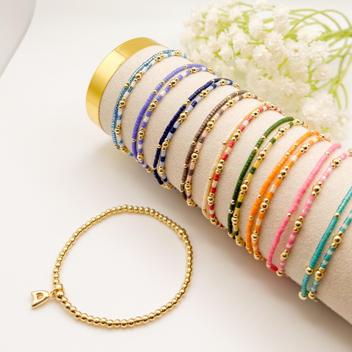 Initial Charm Bracelet Set | 18k Gold Filled & Miyuki Bead Bracelets