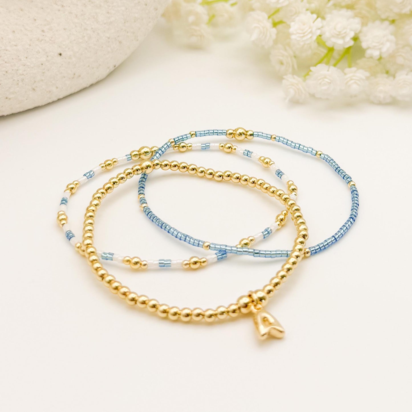Initial Charm Bracelet Set | 18k Gold Filled & Miyuki Bead Bracelets