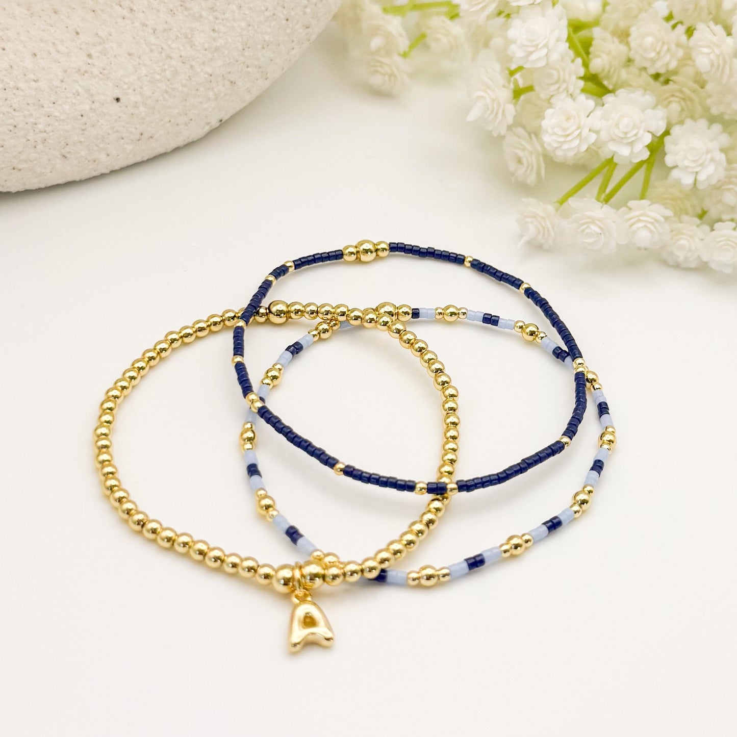 Initial Charm Bracelet Set | 18k Gold Filled & Miyuki Bead Bracelets