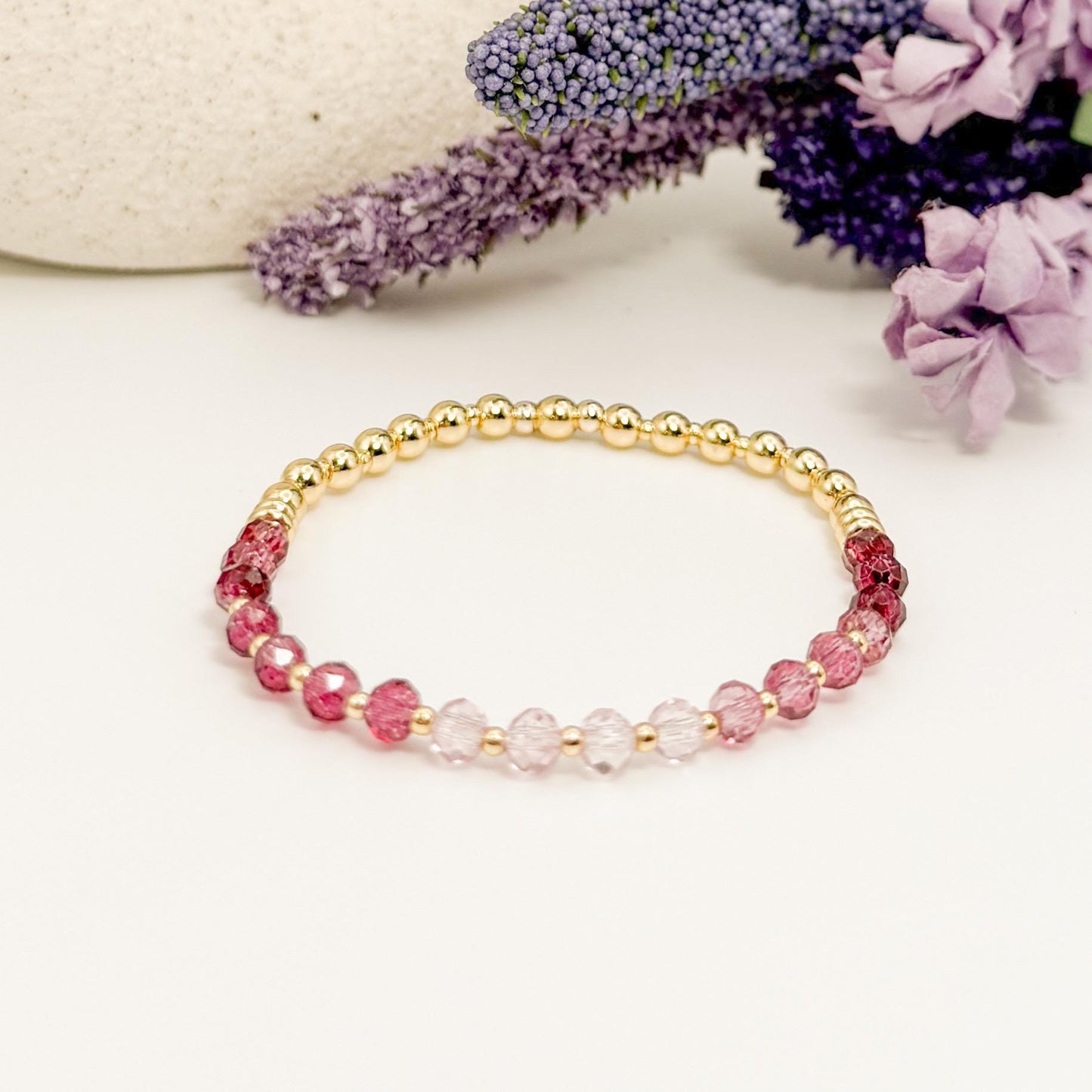 Blush | 18k gold filled with deep pink and purple crystal beads | beaded stretch bracelet  | bracelet set | gift set | layering bracelets