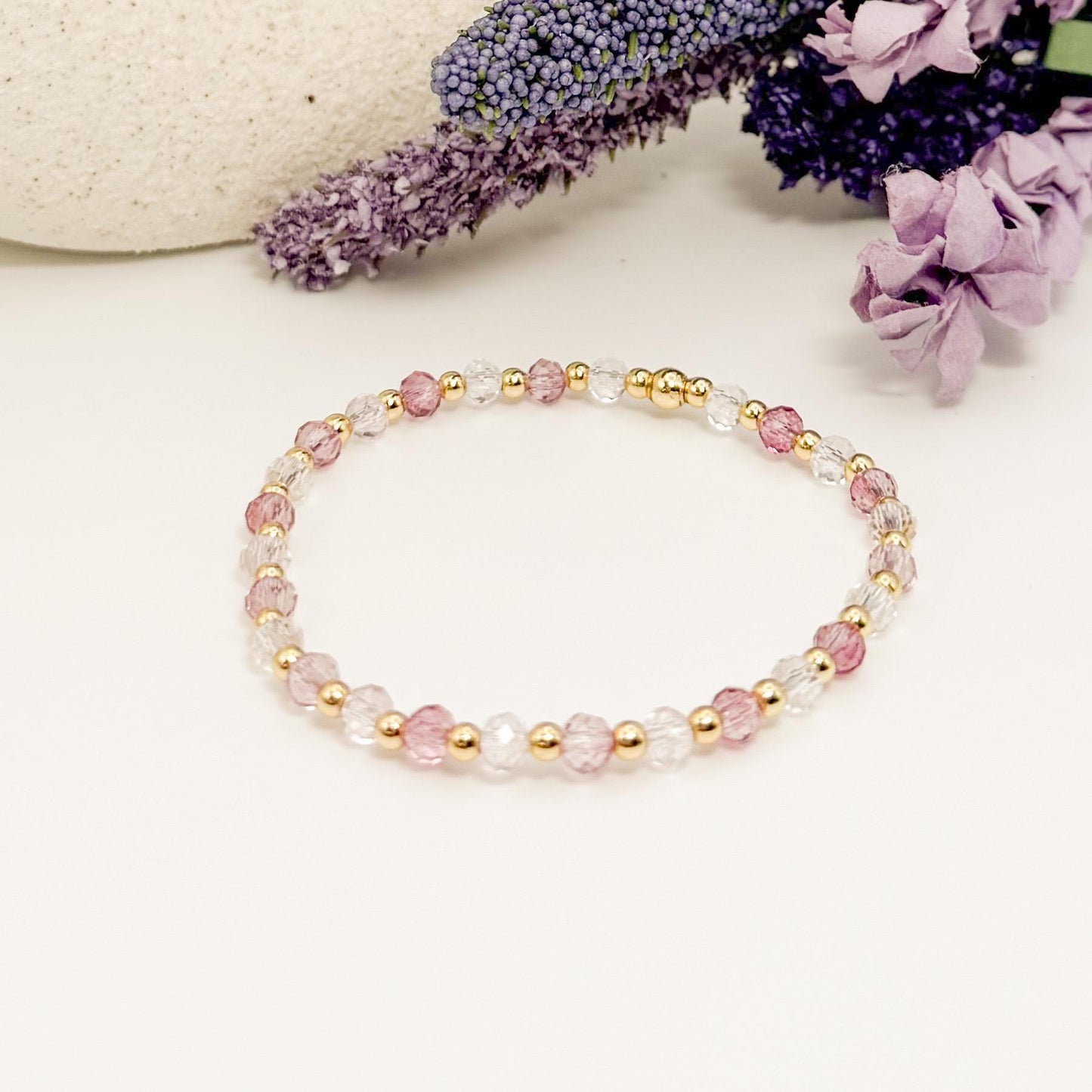 Blush | 18k gold filled with deep pink and purple crystal beads | beaded stretch bracelet  | bracelet set | gift set | layering bracelets