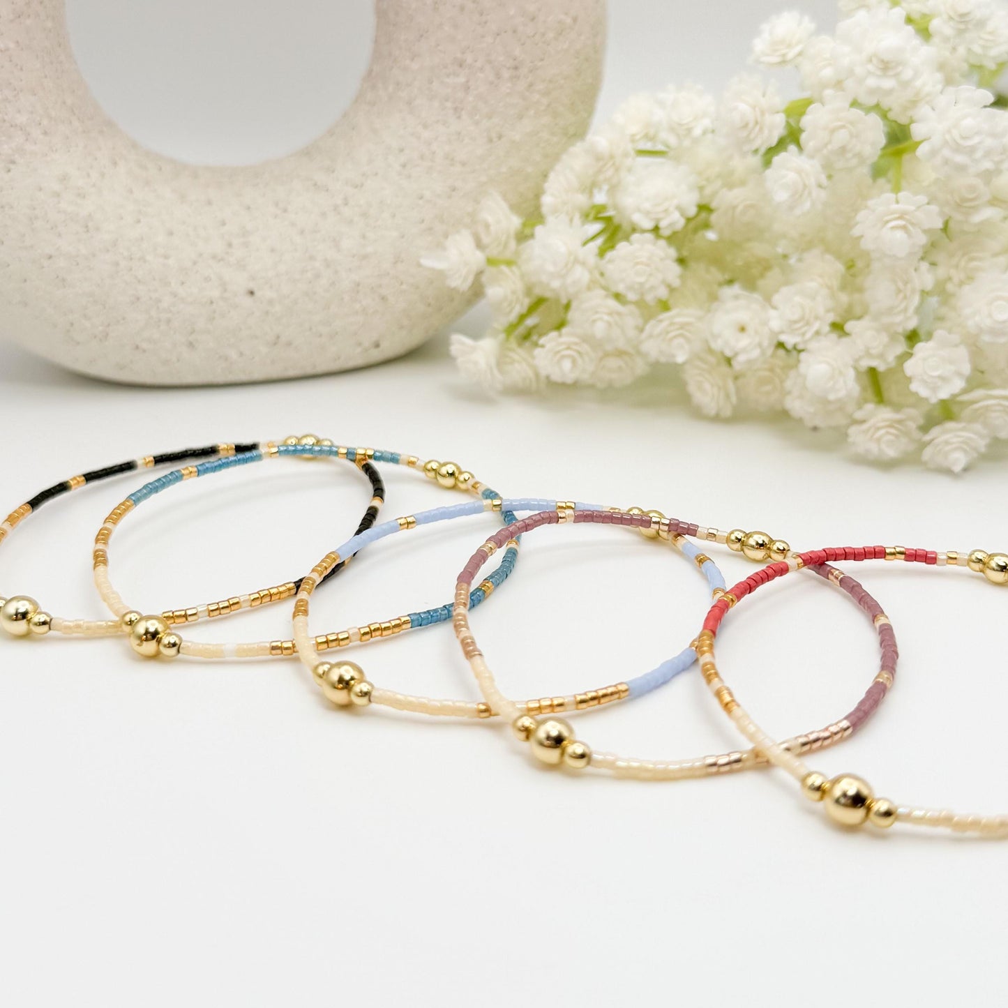 Winter seed bead stacking bracelet | 18k gold filled with colorful and gold tiny beads  | beaded stretch bracelet  | seed bead | elegant