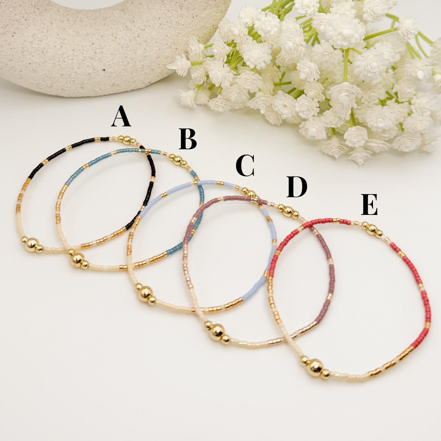 Winter seed bead stacking bracelet | 18k gold filled with colorful and gold tiny beads  | beaded stretch bracelet  | seed bead | elegant