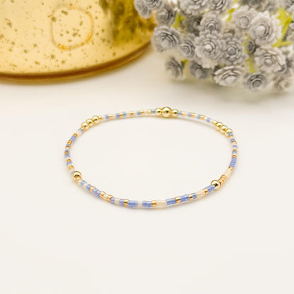 Cloud | 18k gold filled with sapphire blue and cream bracelet stack | beaded stretch bracelet | tiny bead bracelet | seed bead | gift set