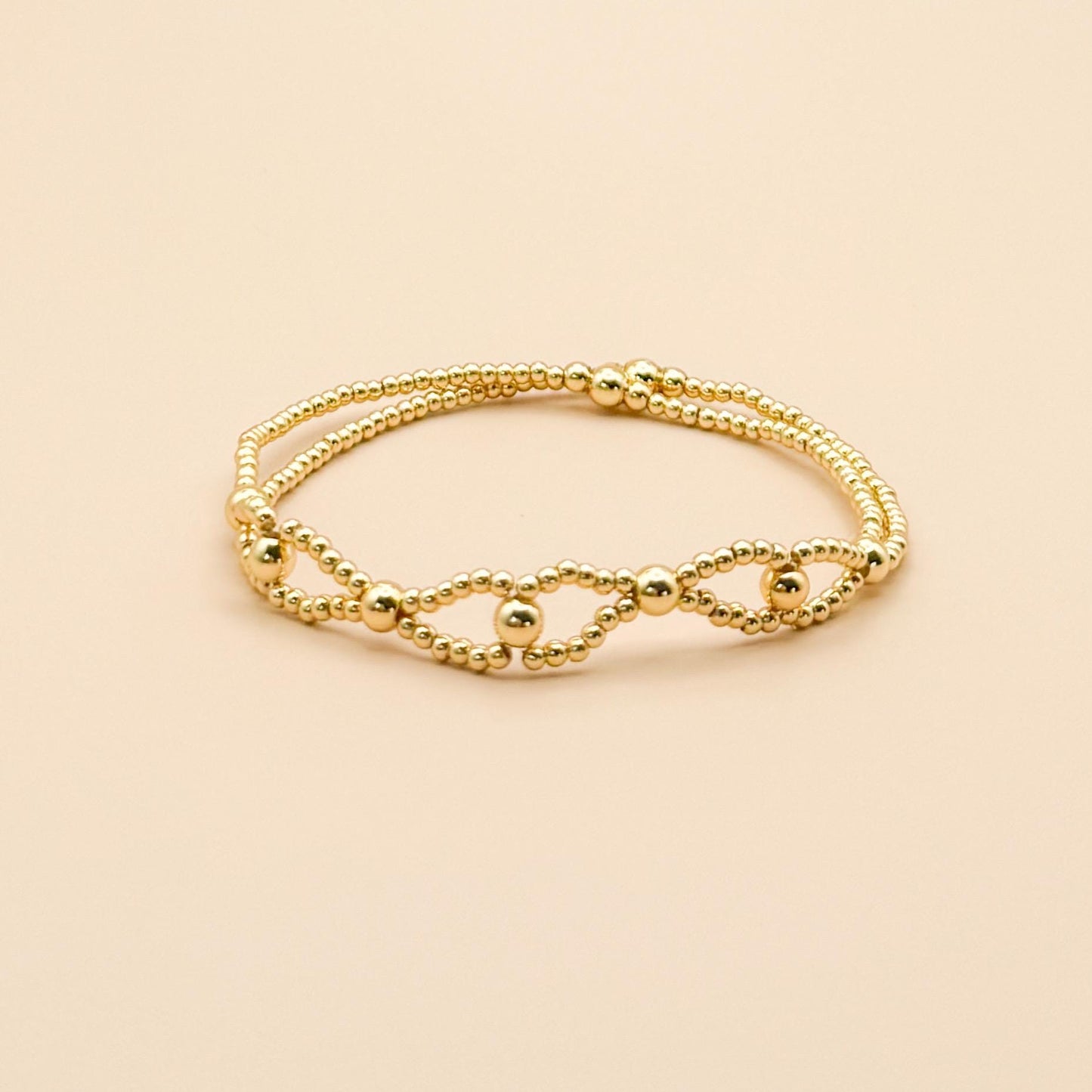 Gold Double Bracelet | 18k gold filled double strand bracelet | beaded stretch bracelet | tiny bead bracelet | mixed metal | gift set