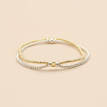 Gold Double Bracelet | 18k gold filled double strand bracelet | beaded stretch bracelet | tiny bead bracelet | mixed metal | gift set