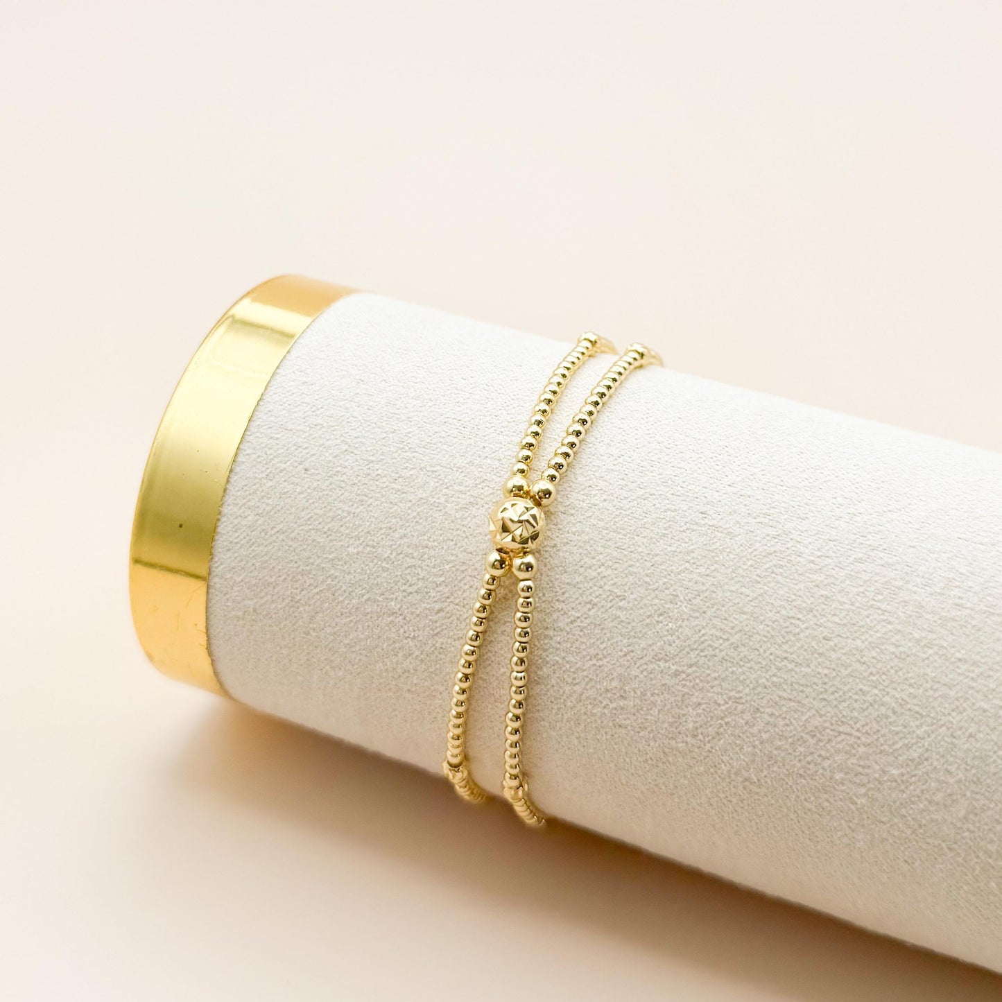 Gold Double Bracelet | 18k gold filled double strand bracelet | beaded stretch bracelet | tiny bead bracelet | mixed metal | gift set