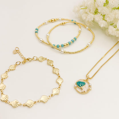 Beachy Seashell Jewelry Set | 18k Gold Filled Bracelet & Necklace