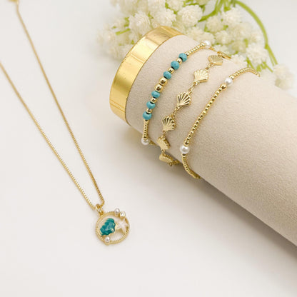 Beachy Seashell Jewelry Set | 18k Gold Filled Bracelet & Necklace