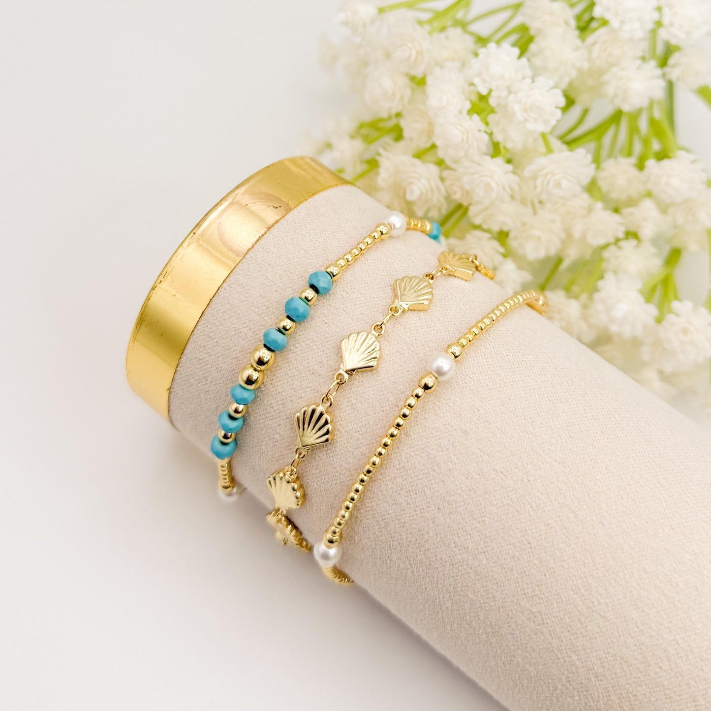 Beachy Seashell Jewelry Set | 18k Gold Filled Bracelet & Necklace
