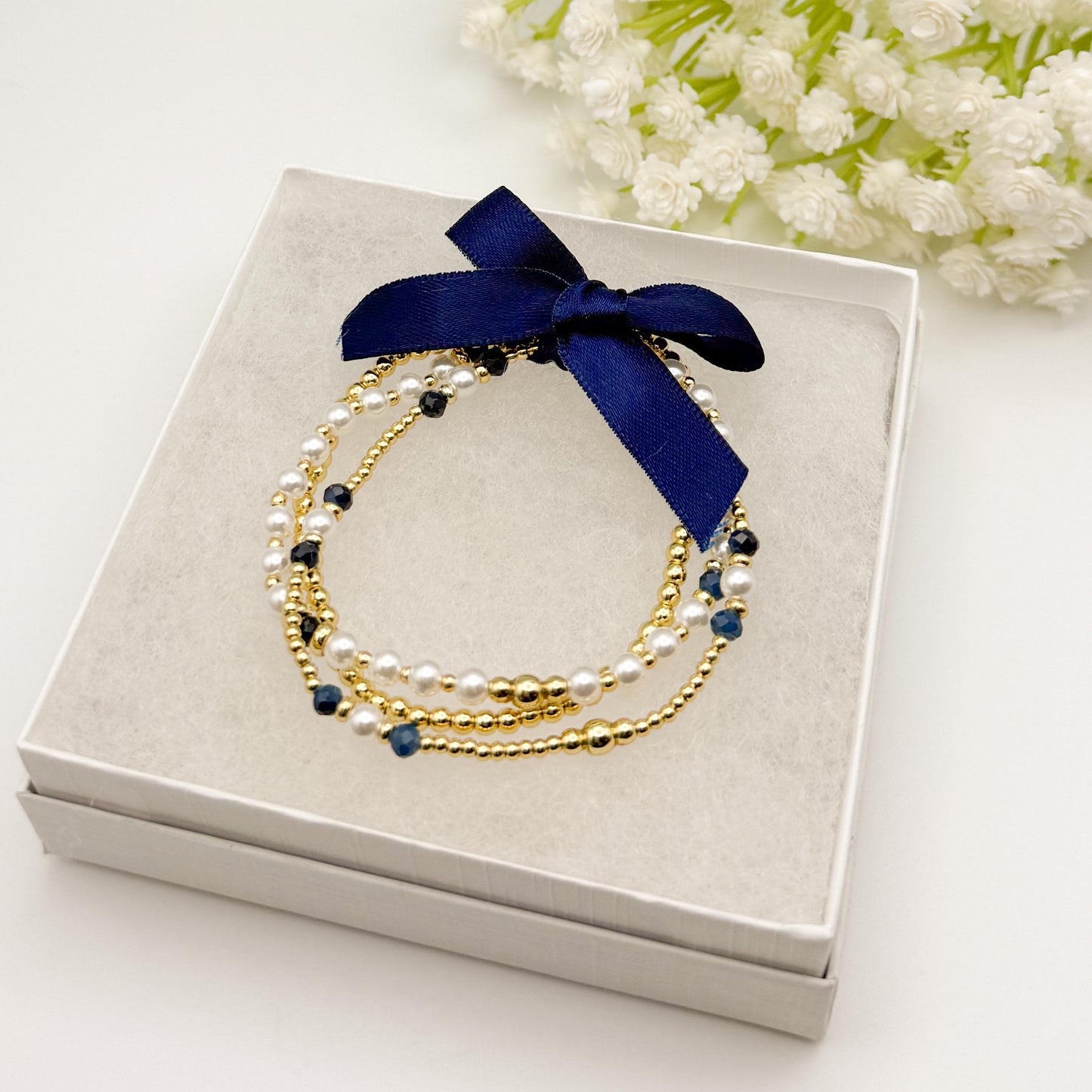 Crystal & 18k Gold Filled Beaded Bracelet Set | Gift Box