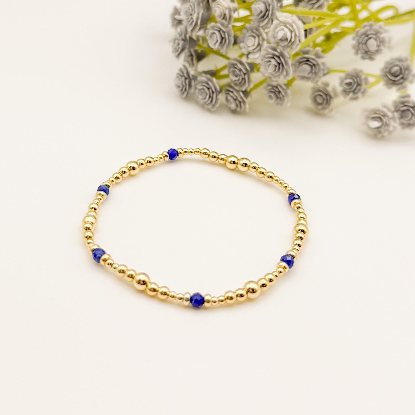 Lapis Beaded Bracelet Set | 18k Gold Filled