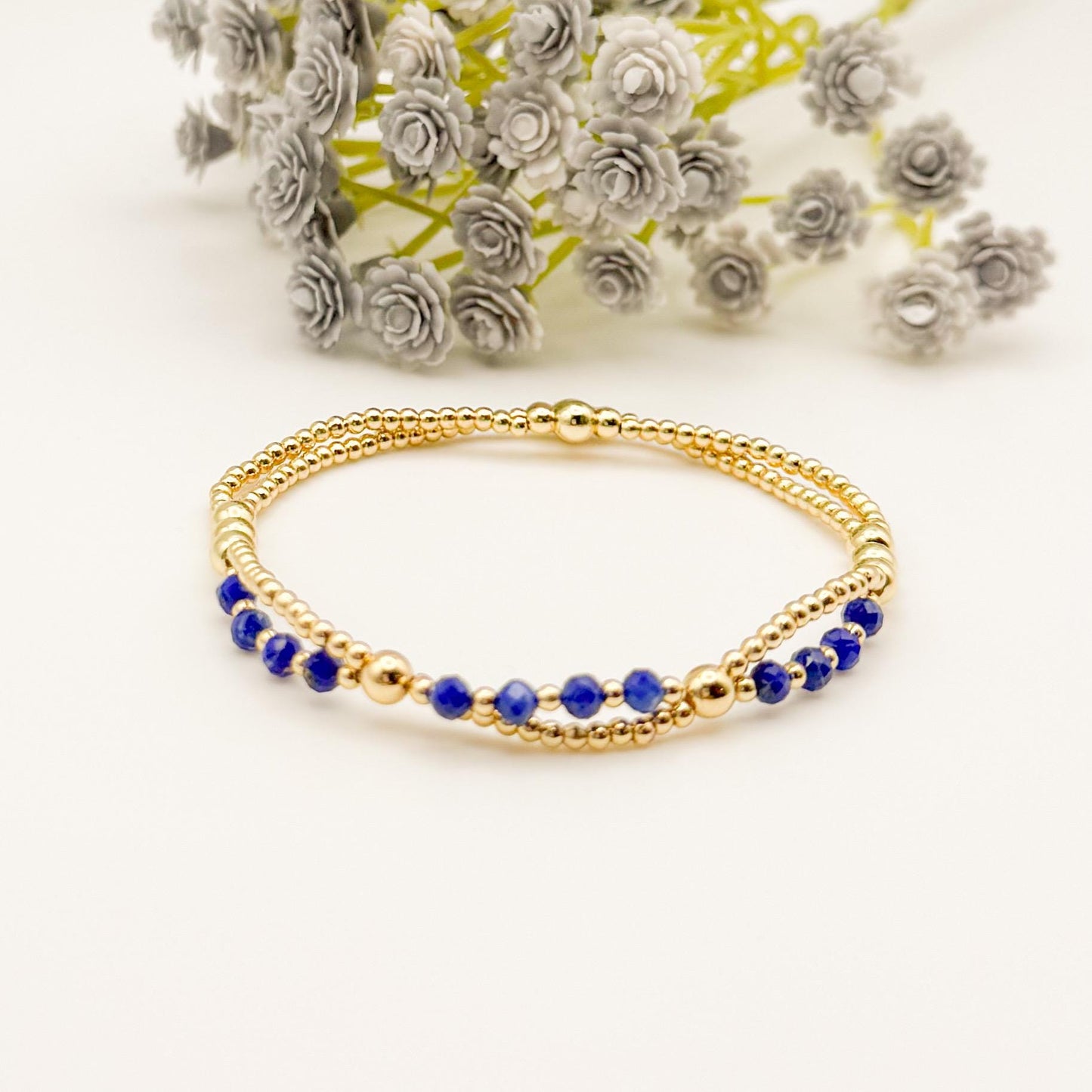 Lapis Beaded Bracelet Set | 18k Gold Filled