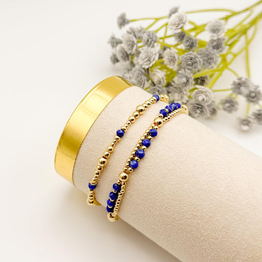 Lapis Beaded Bracelet Set | 18k Gold Filled