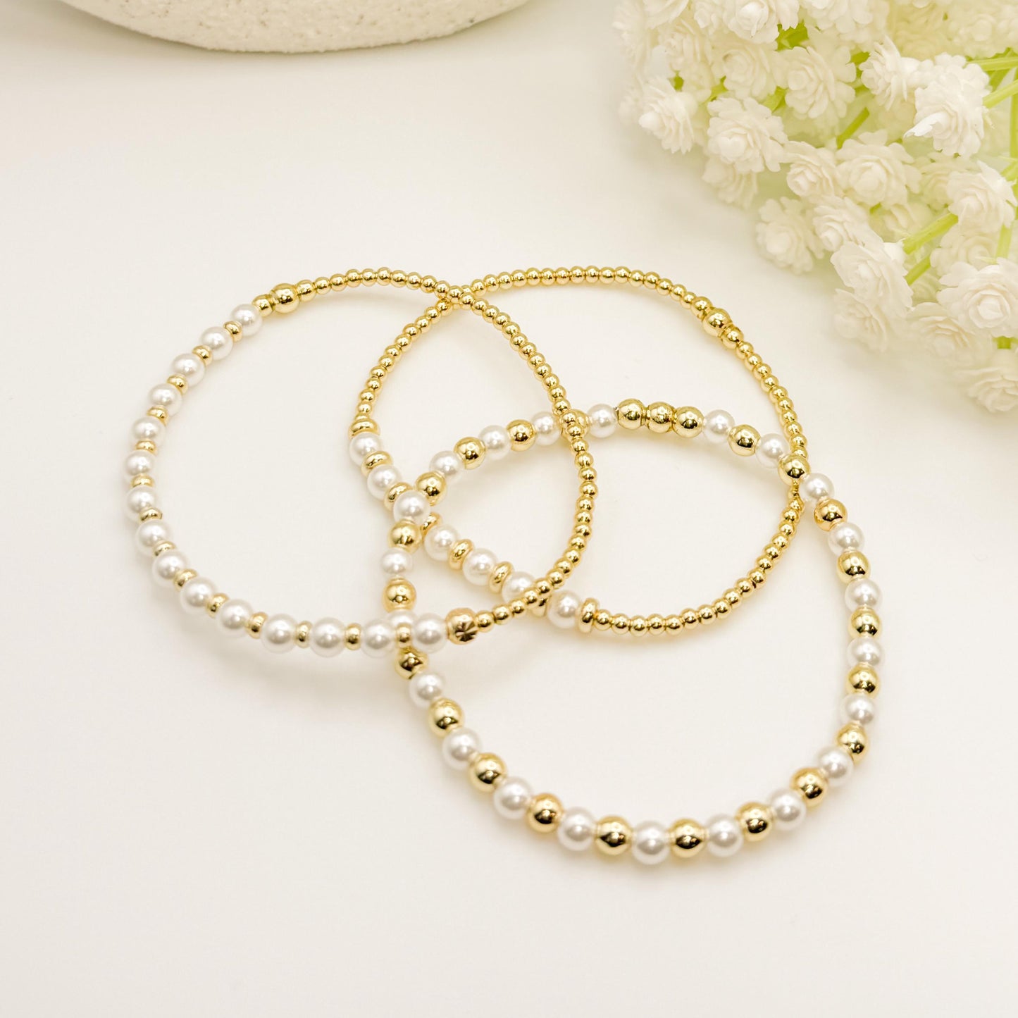 Gold Filled Pearl Jewelry Gift Box | Beaded Bracelets & Ring Set