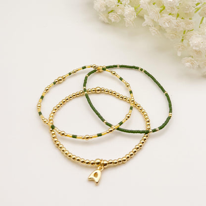 Initial Charm Bracelet Set | 18k Gold Filled & Miyuki Bead Bracelets