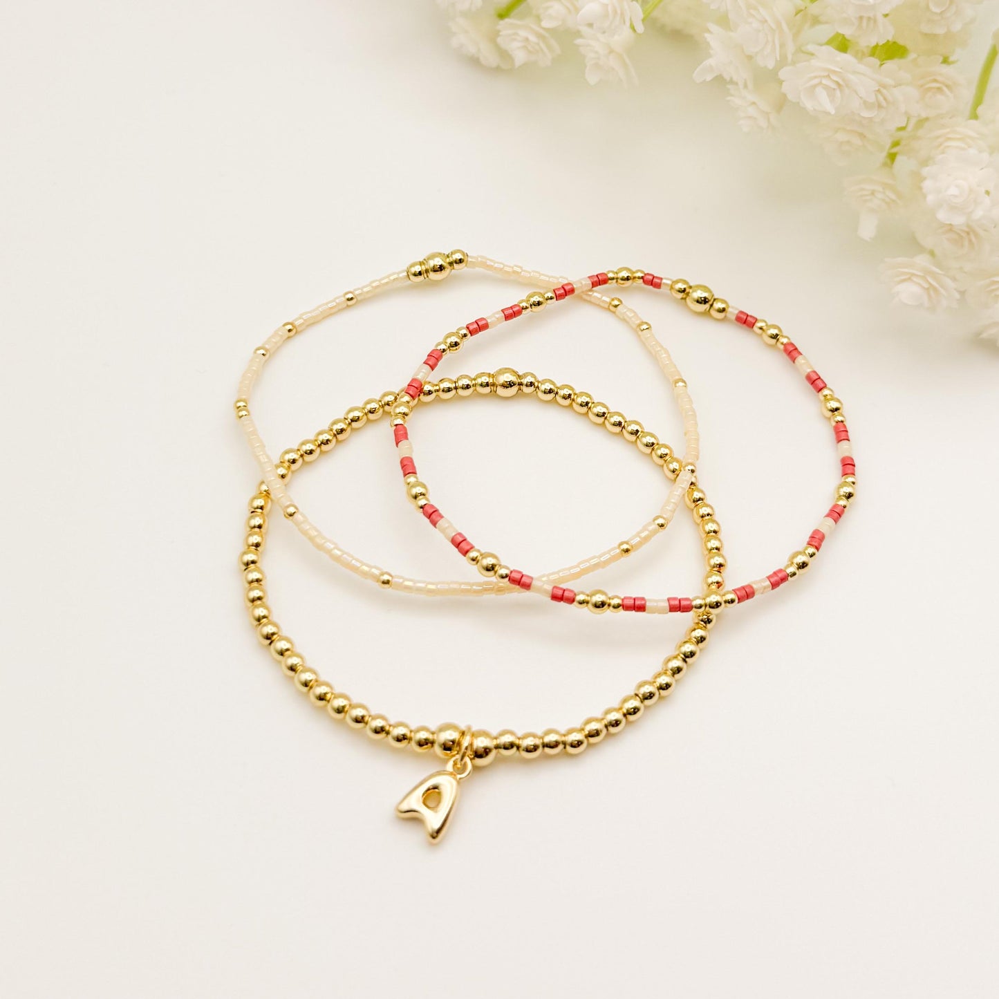 Initial Charm Bracelet Set | 18k Gold Filled & Miyuki Bead Bracelets