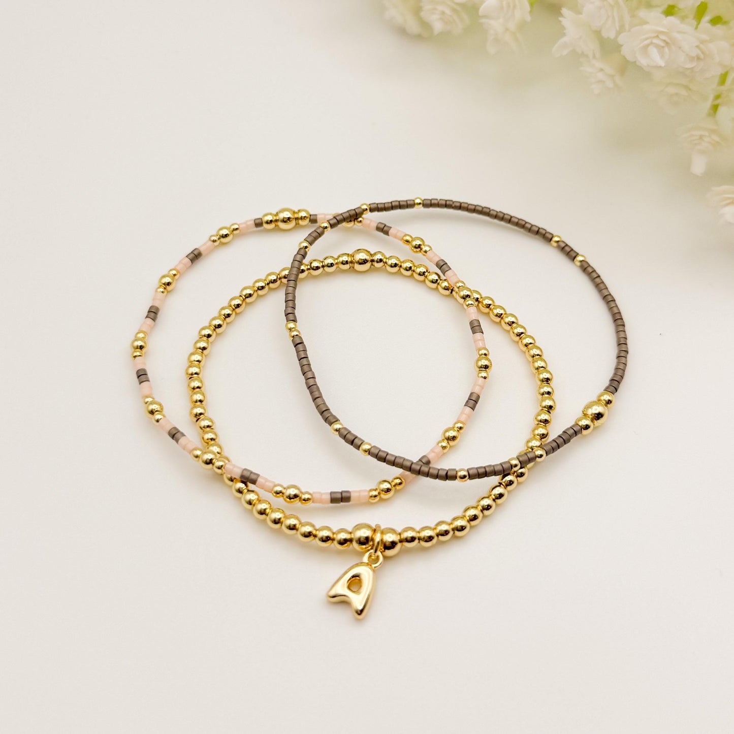 Initial Charm Bracelet Set | 18k Gold Filled & Miyuki Bead Bracelets