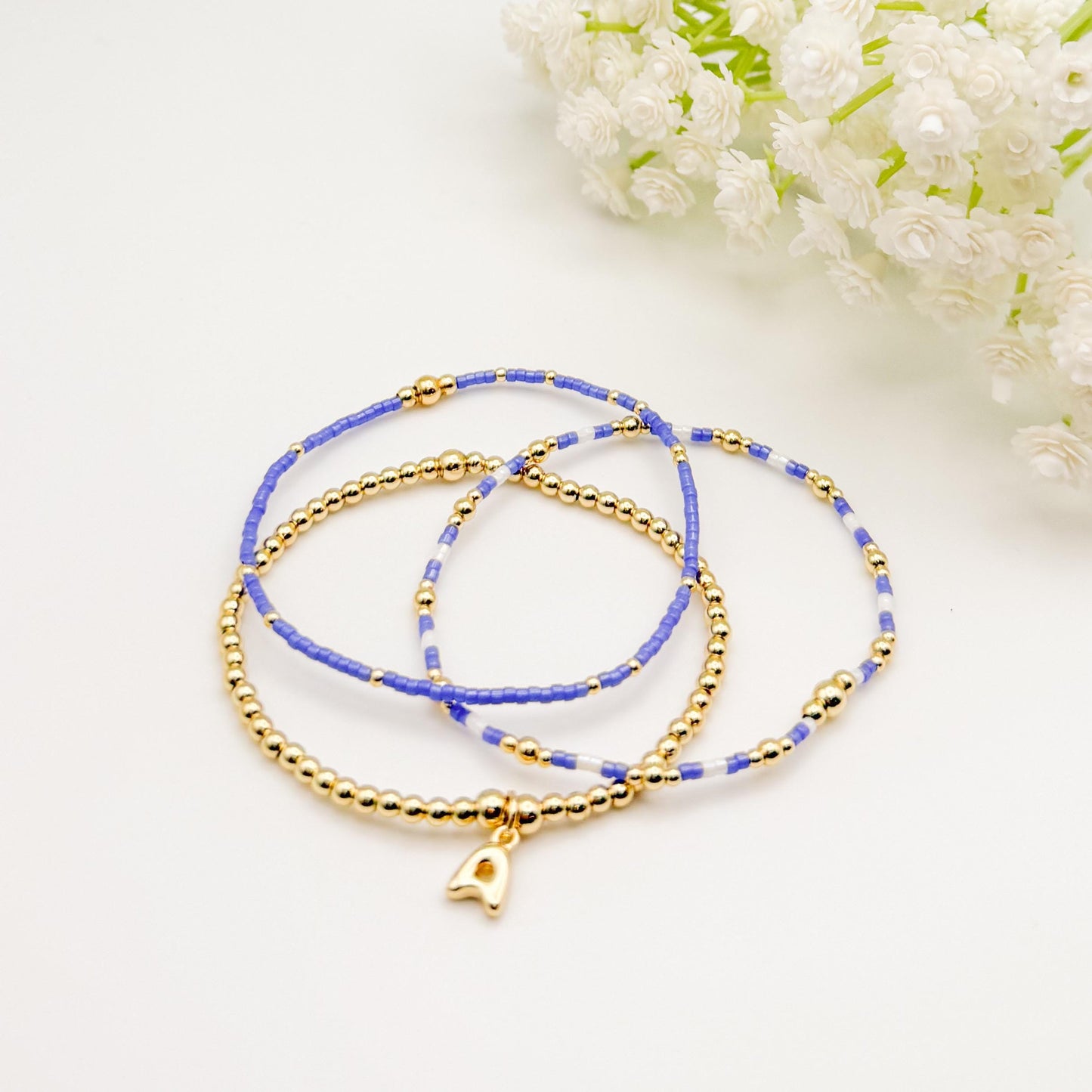 Initial Charm Bracelet Set | 18k Gold Filled & Miyuki Bead Bracelets