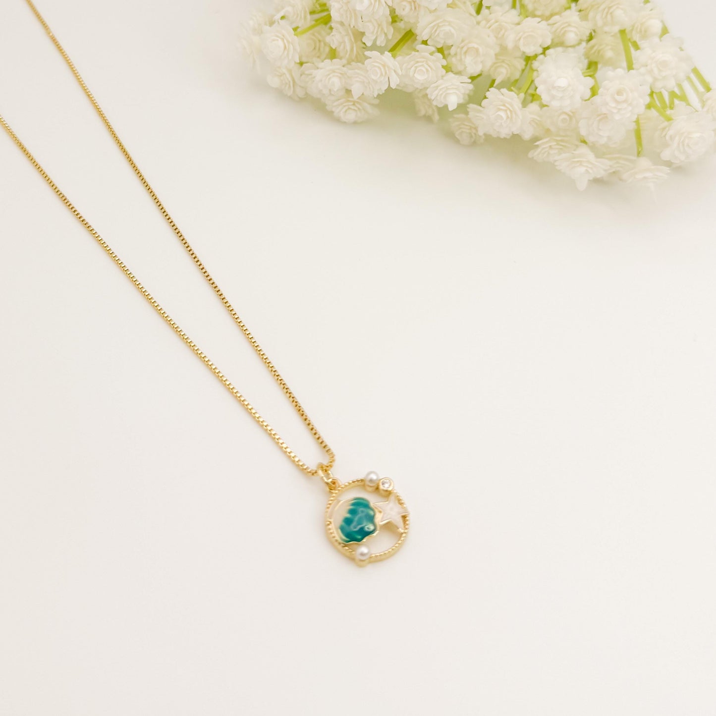 Beachy Seashell Jewelry Set | 18k Gold Filled Bracelet & Necklace