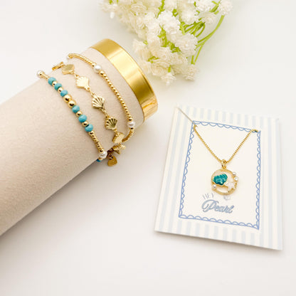Beachy Seashell Jewelry Set | 18k Gold Filled Bracelet & Necklace
